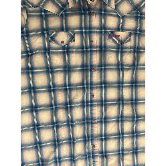 Wrangler Pink Blue Plaid Breast Cancer Awareness Snap Button Women's XXL - Picture 5 of 6